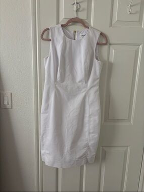 Calvin Klein White Sleeveless Sheath Dress with Gold Zip